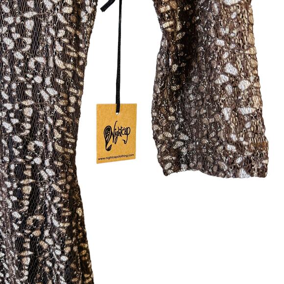 Nightcap by Carisa Rene Brown Cheetah Lace Deep V Neck Bodycon Mini Dress Med - Picture 6 of 11